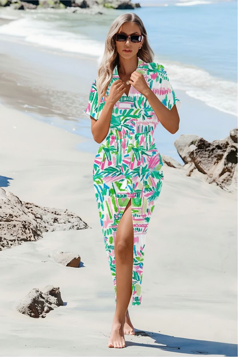 Neon Tropical Brushstroke Maxi Dress