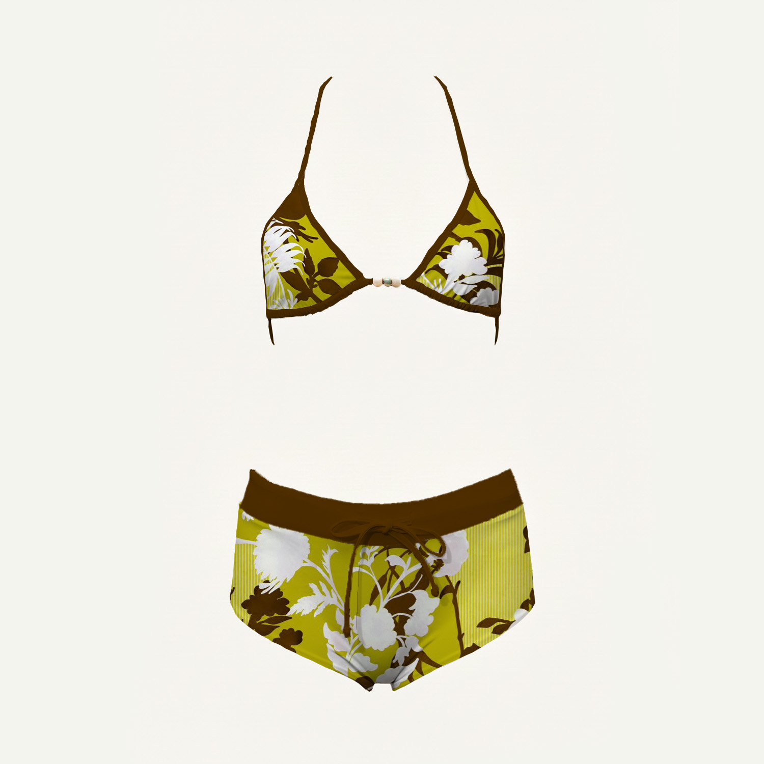 Olive Branch Print High-Waisted Triangle Bikini Set