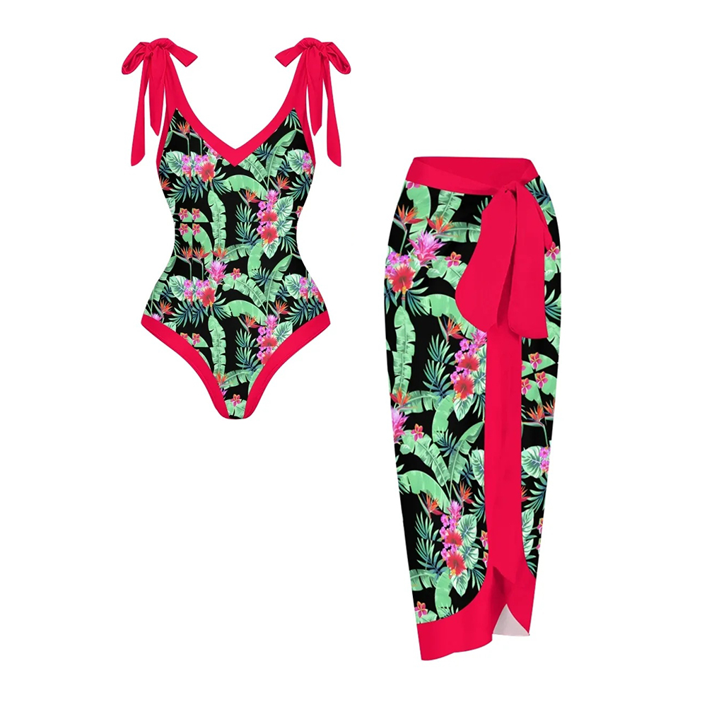 Women's Tropical Floral One Piece Swimsuit Set