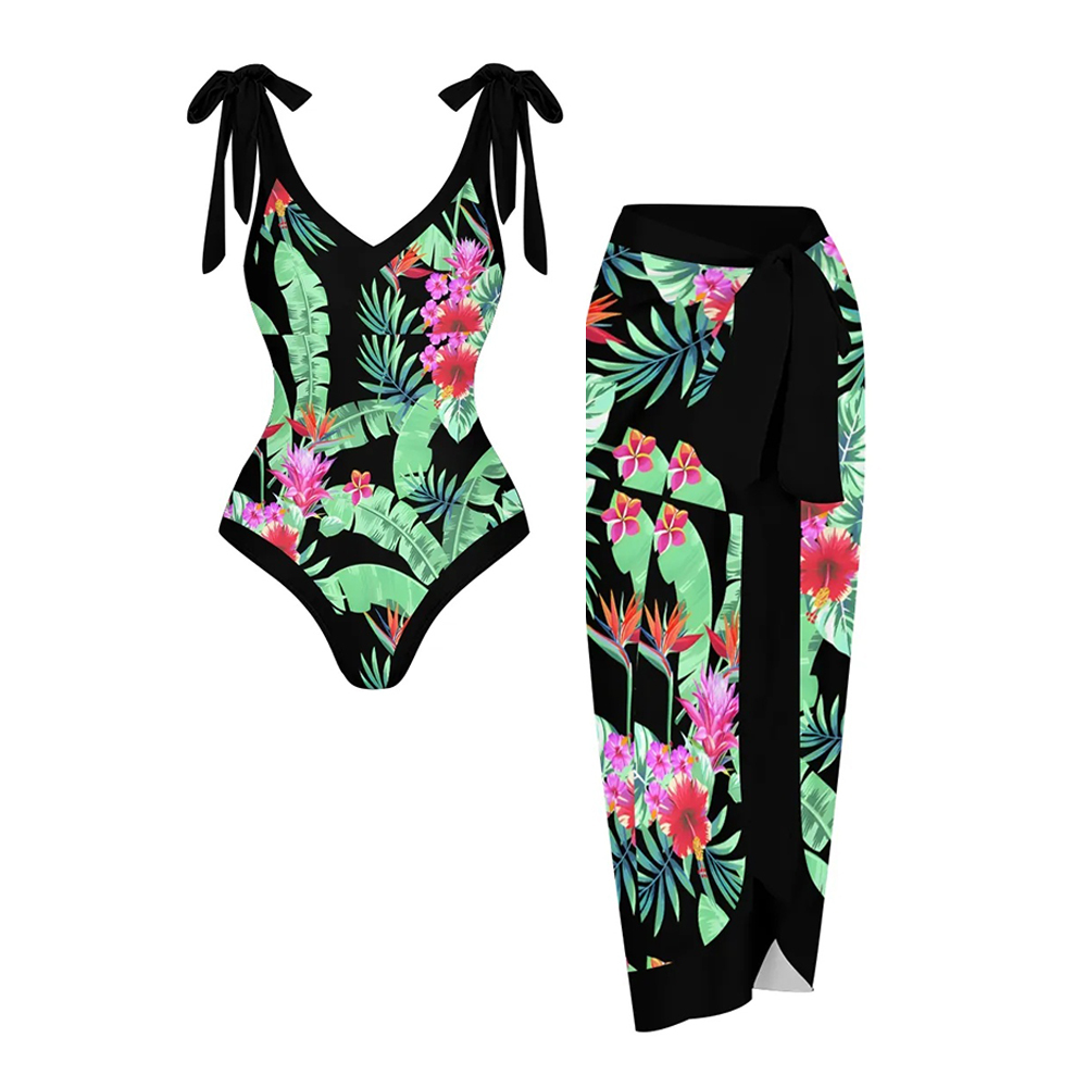 Women's Tropical Floral One Piece Swimsuit Set