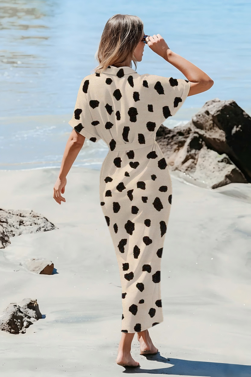 Cream Cow Print Wrap Maxi Dress