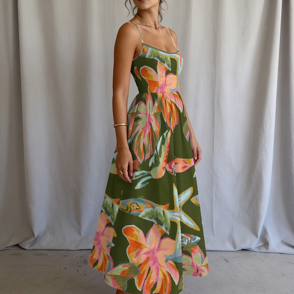 Women's Tropical Jungle Bloom Printed Slip Dress