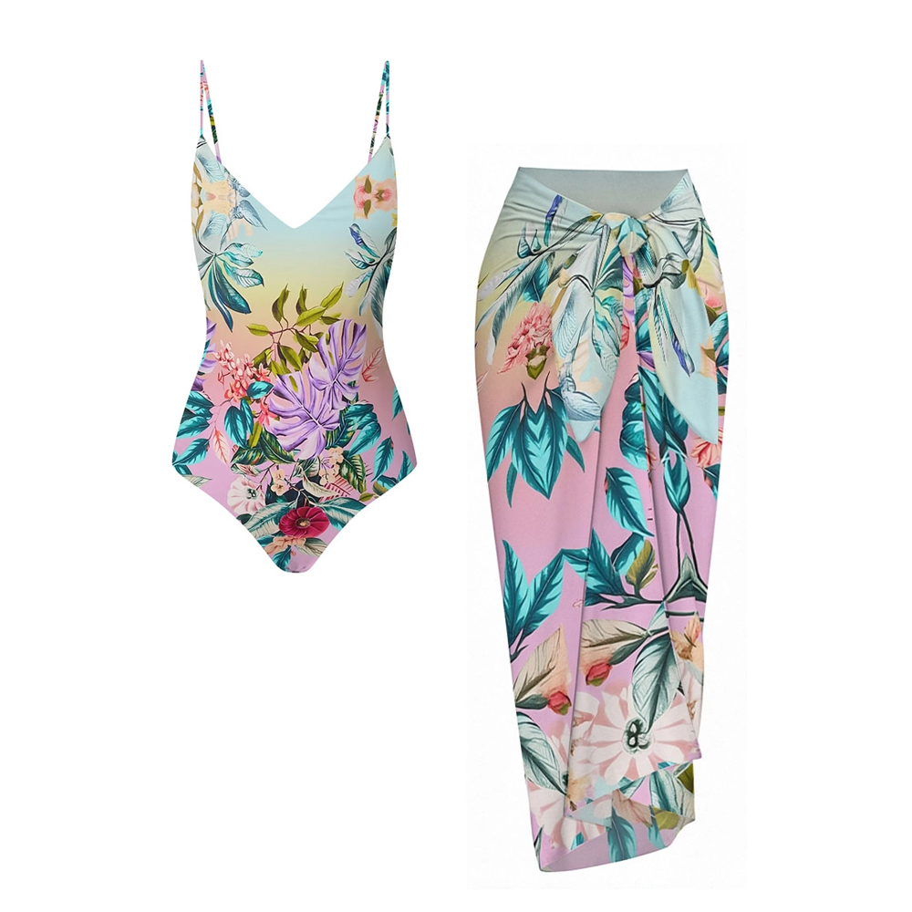 Tropical Gradient Floral One-Piece Set