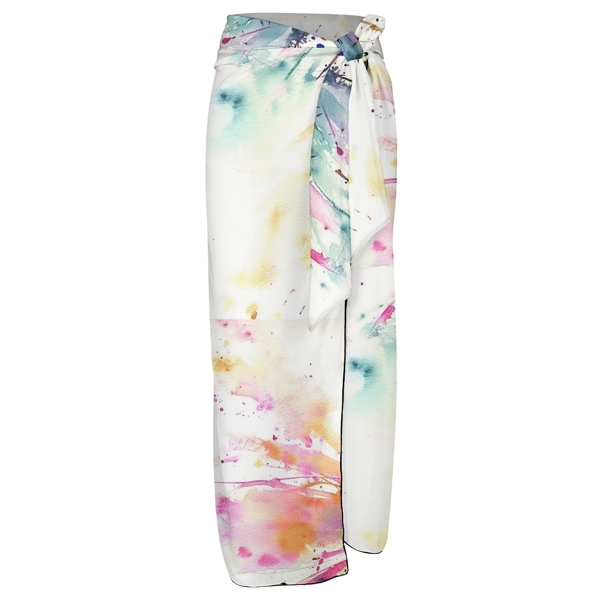 Asymmetrical Ruffled Painted Watercolor One Piece Swimsuit and Matching Sarong Skirt