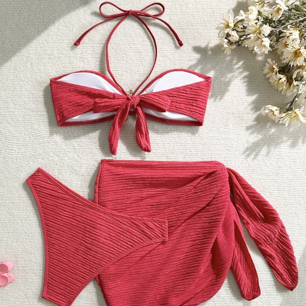 Three-piece Bikini Set with Starfish Accent and Wrap Skirt