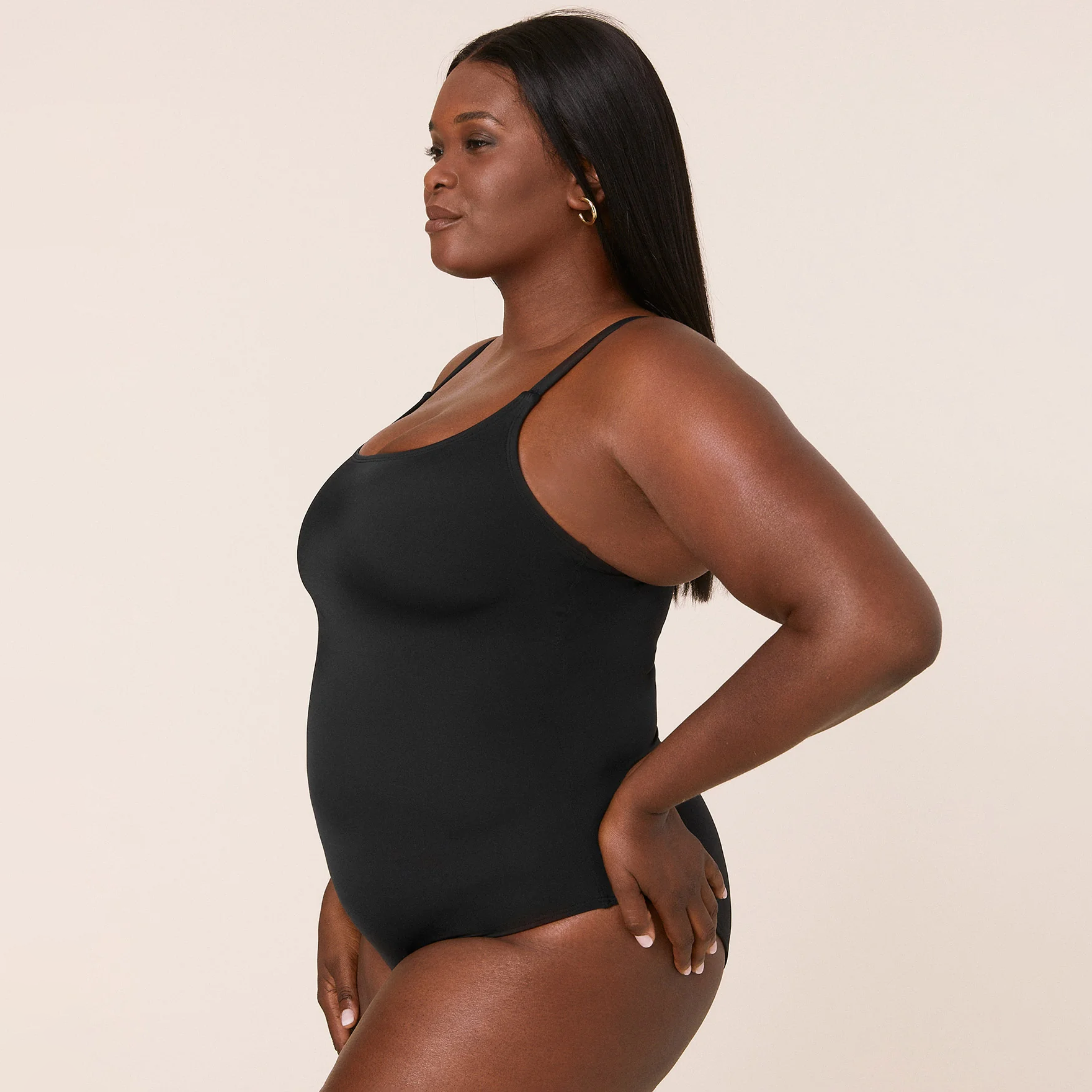 Women's  Black Spaghetti Strap One-Piece Swimsuit