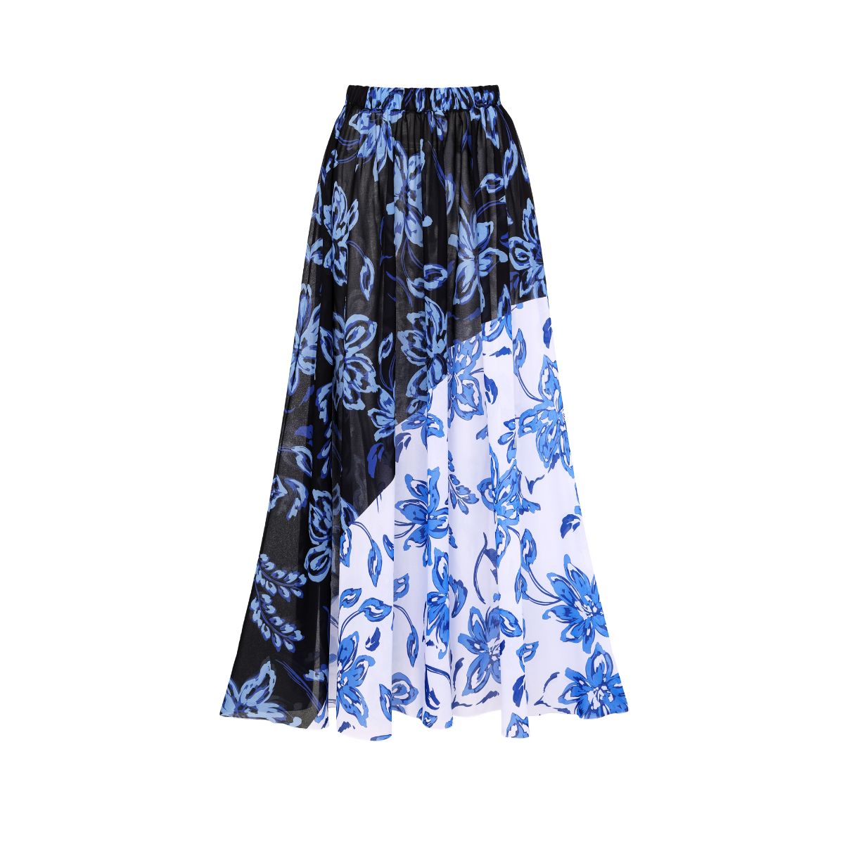 One Shoulder Color Block Printed One Piece Swimsuit and Skirt