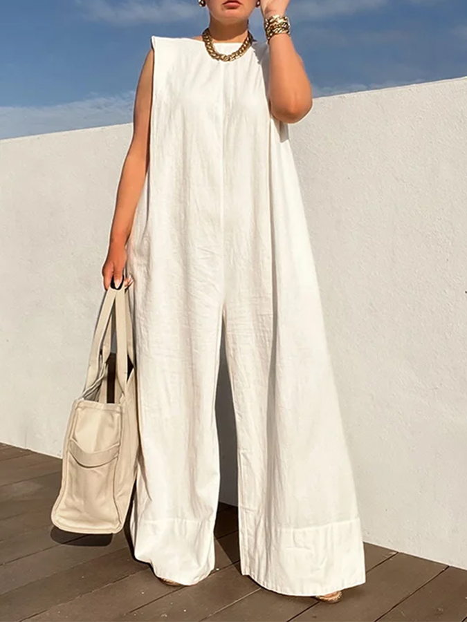 Solid Sleeveless Casual Loose Jumpsuits