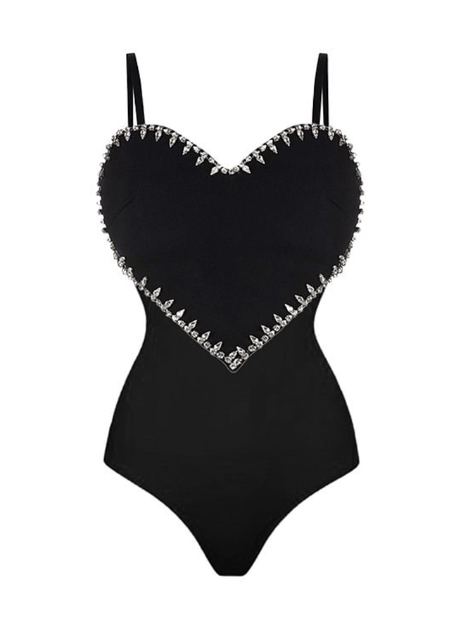 Embellished-trim Heart One Piece Swimsuit
