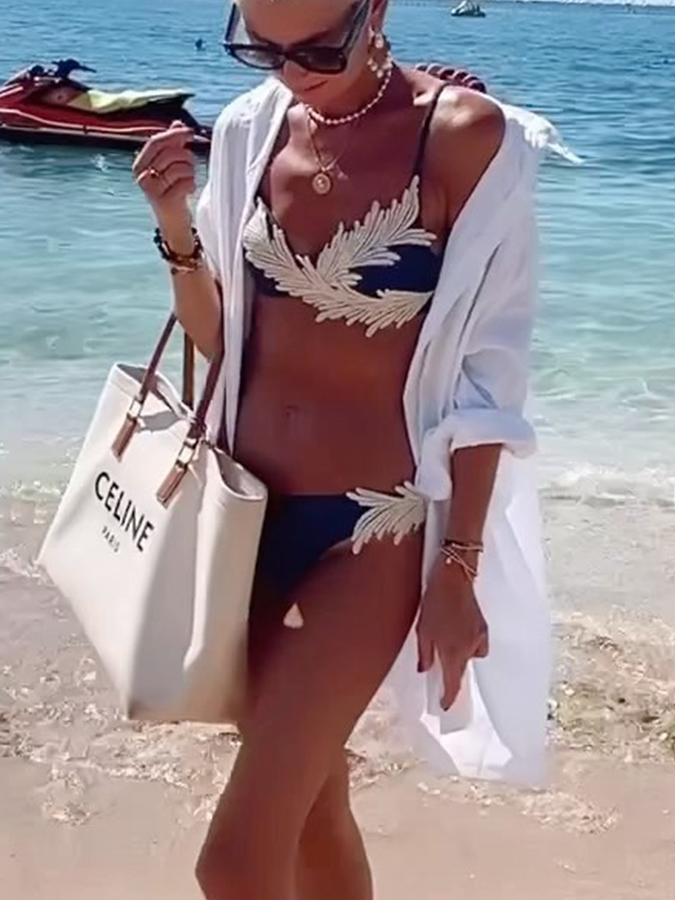 Black Bikini and White Shirt Cover-up