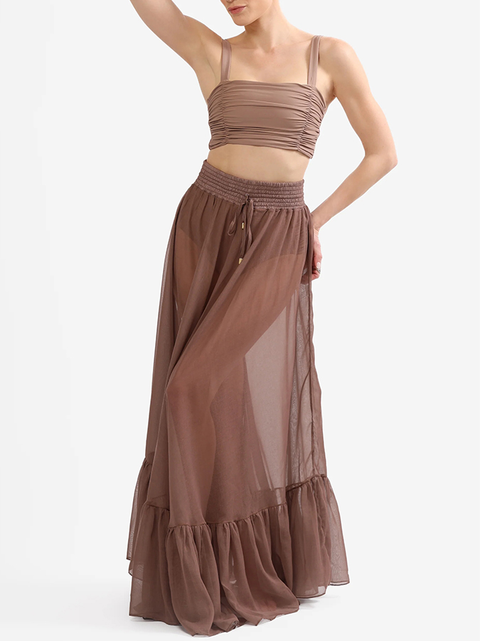 Solid Bikini And Long Skirt Swimwear