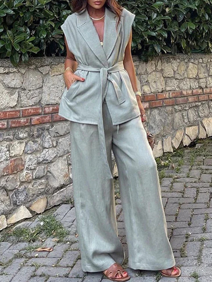 Solid Vest and Pants Two Pieces Women Sets