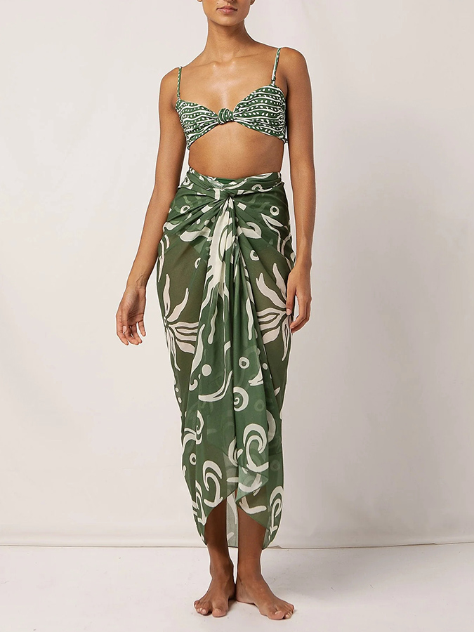 Green Printed Bikini and Sarong