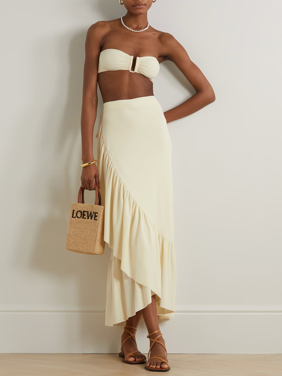 Plain Bikini And Ruffles Cover Up