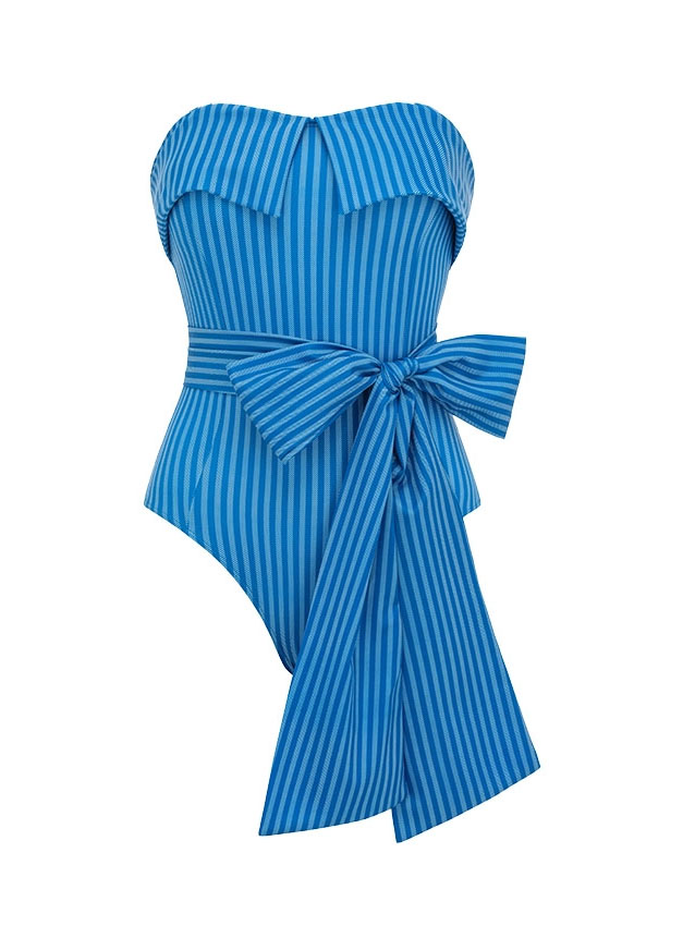 Retro Stripe Convertible Bandeau One-Piece with Matching Skirt