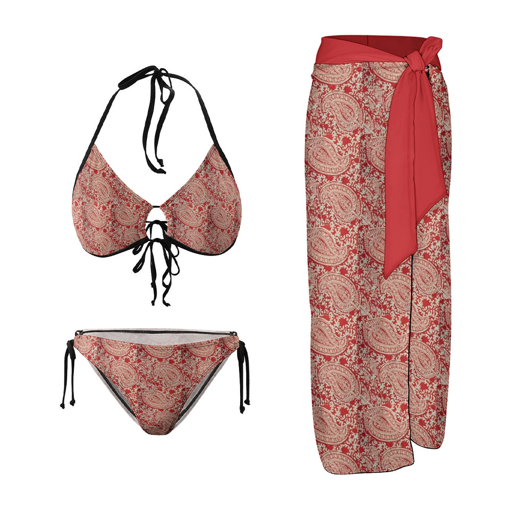 Bohemian Paisley Tie Halter Bikini Set and Wrap Sarong Set