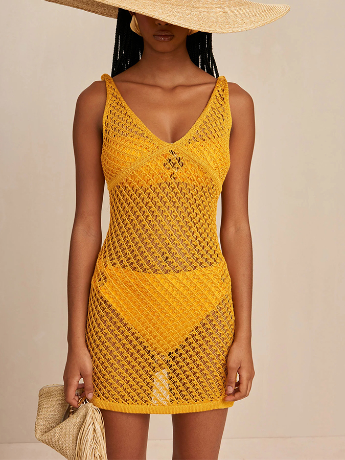 Yellow Bikini And Crochet Dress Cover-up