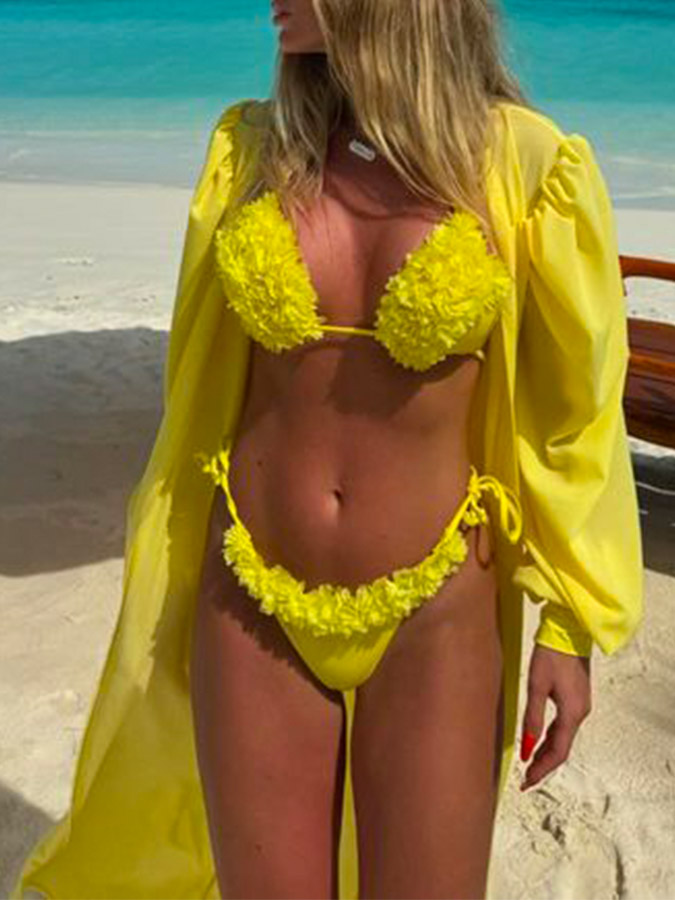 Yellow Flower Bikini and Kimono