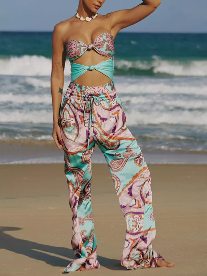 Printed One Piece Swimsuit and Pants