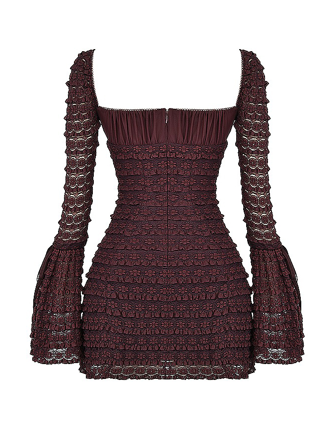 Sexy Pleated Slimming Bell-sleeved Mini Party Dress