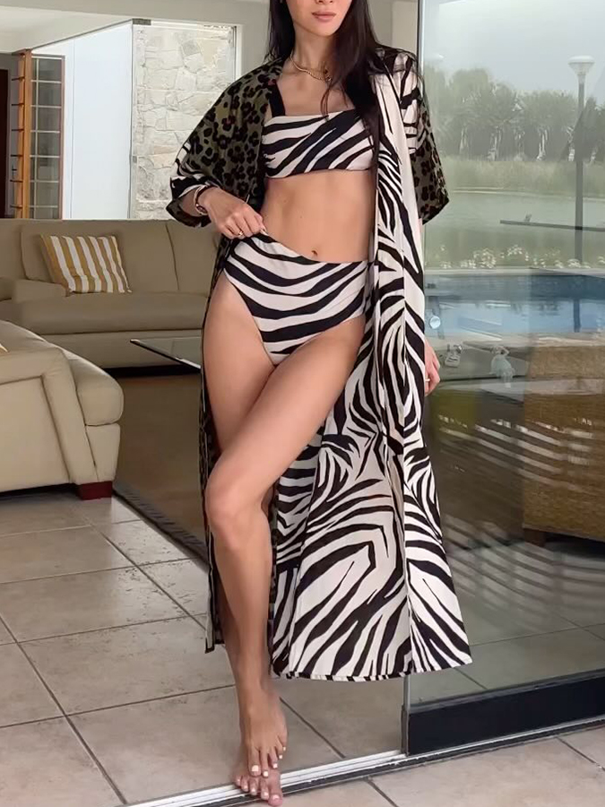 Zebra Printed Bikini And Kimono