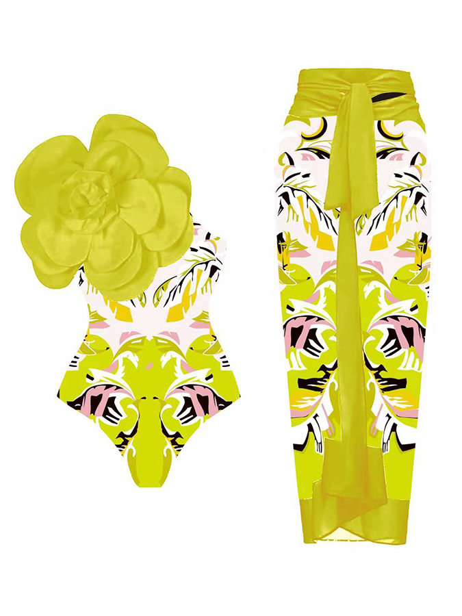3D Flower One Piece and Sarong Swimwear