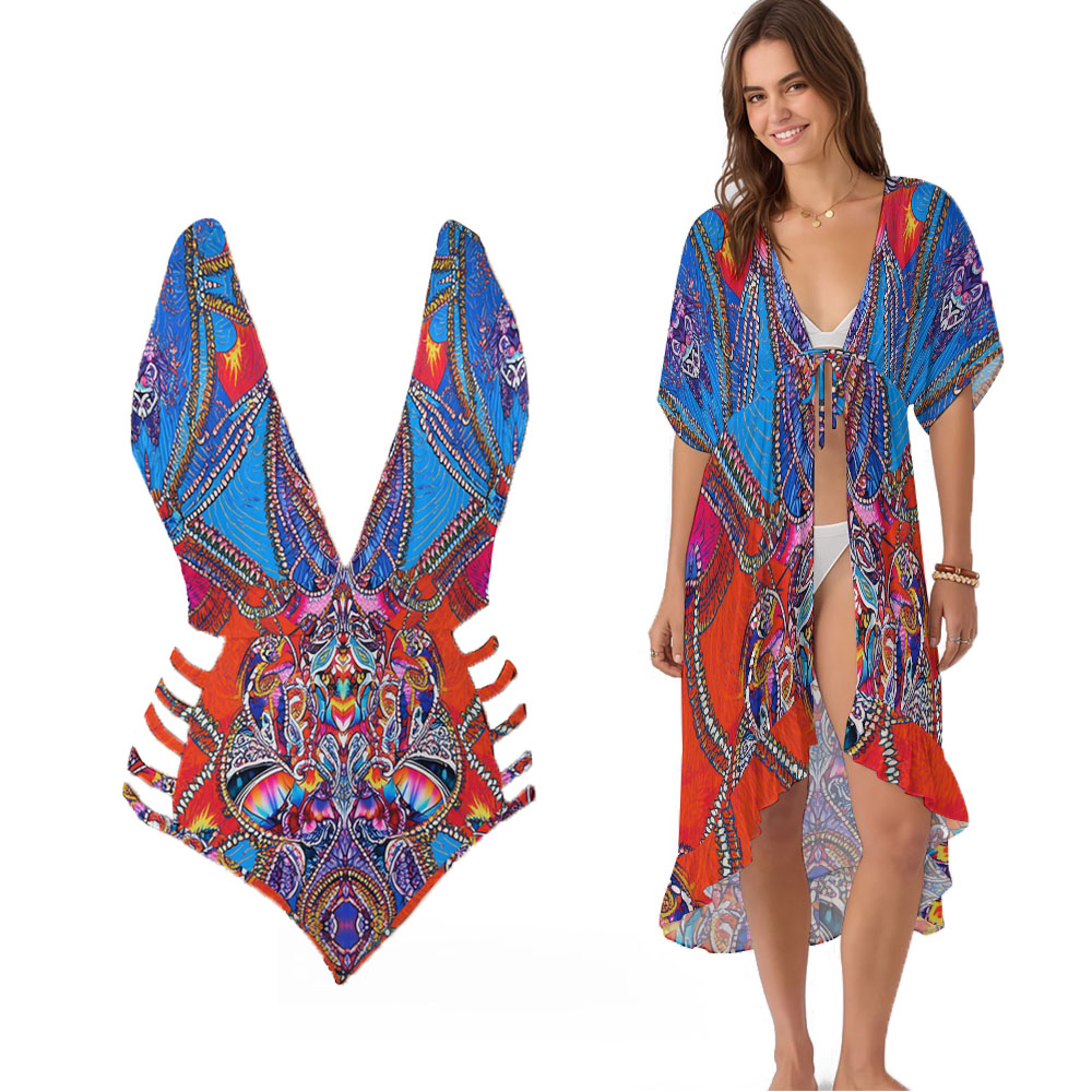 Boho Cutout One-Piece Swimsuit with Matching Tie-Front Cover-Up