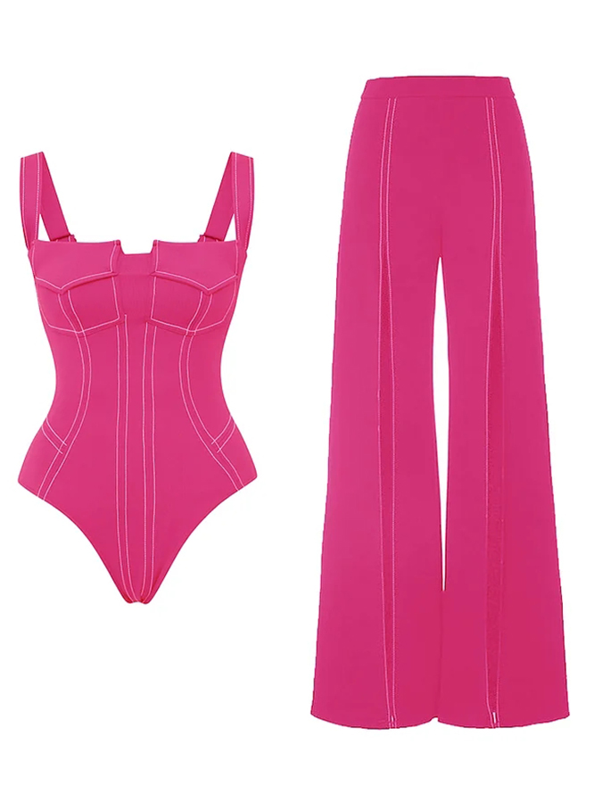 Pink Pocket One Piece Swimsuit and Pant