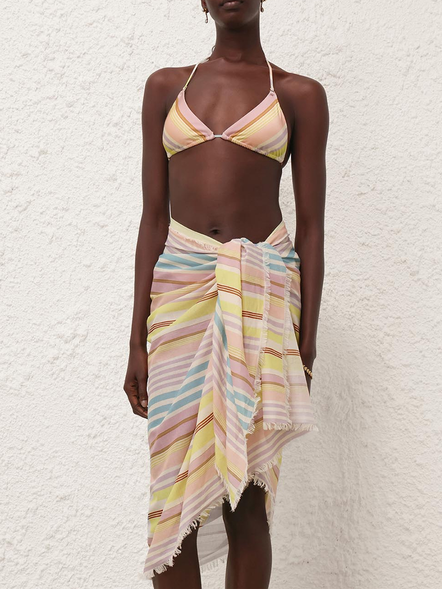 Striped Print Bikini And Sarong