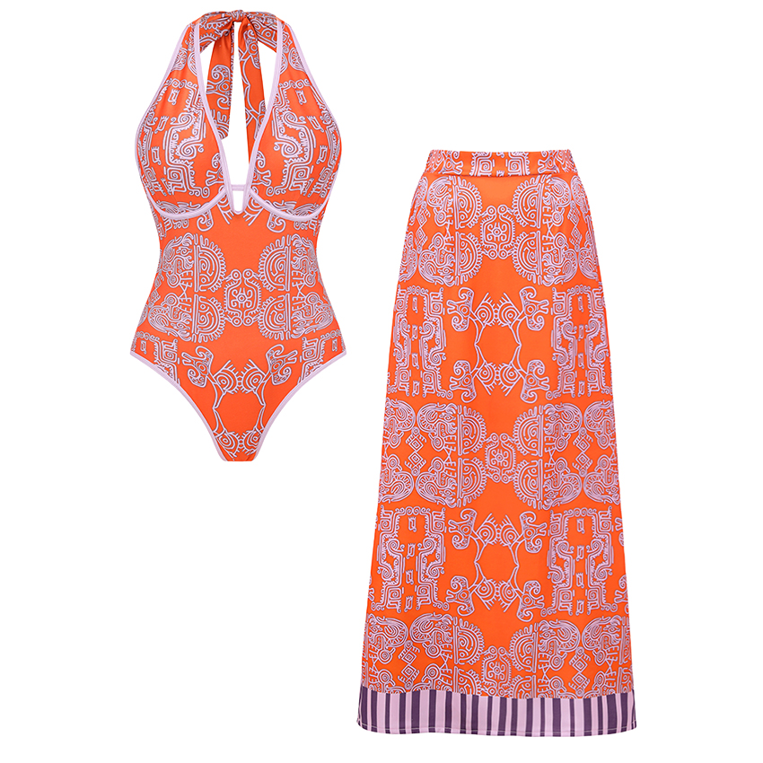 Halter Neck Underwire Tribal Print Swimsuit Sets