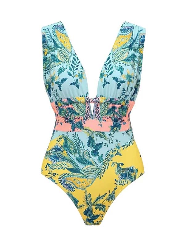 Tropical Paisley Swimsuit with Tie Wrap Cover Up Set