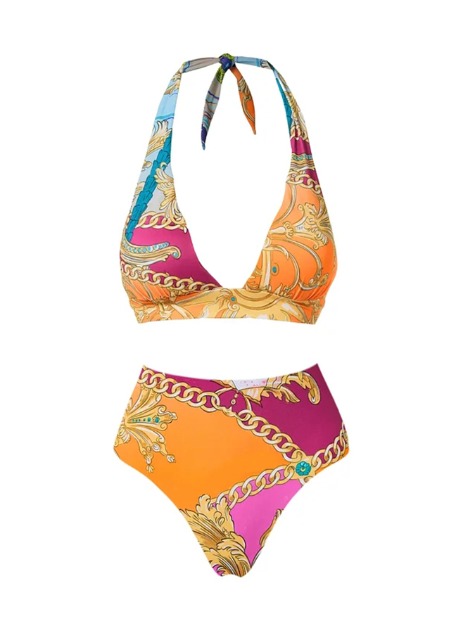 Round Neck Shell Printed One Piece Swimsuit and Sarong