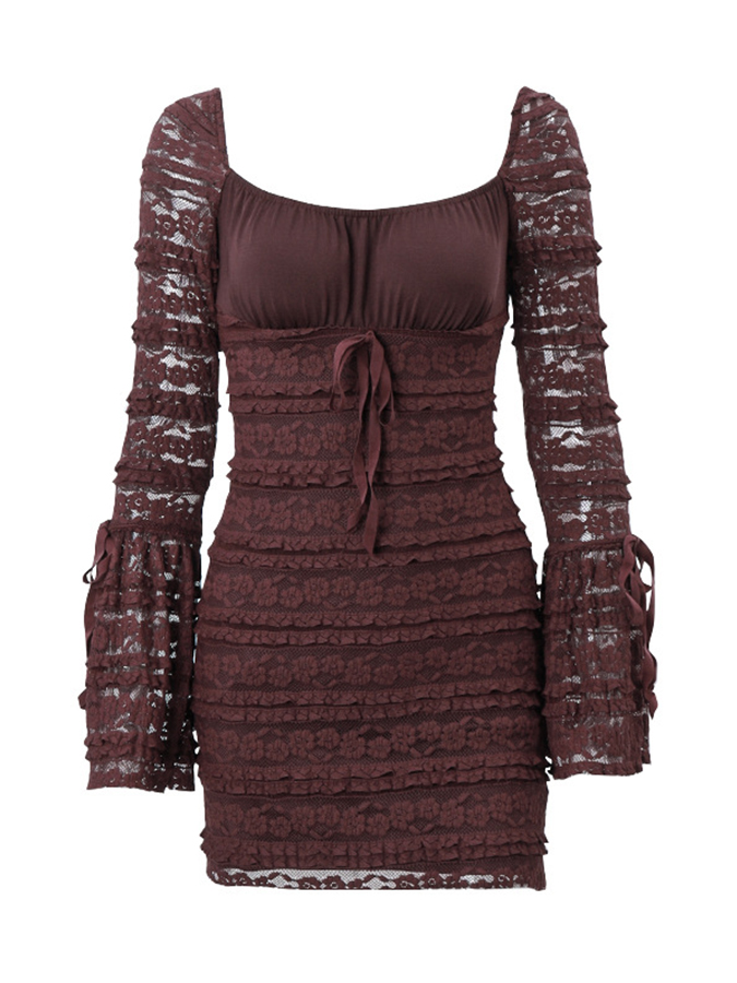 Sexy Pleated Slimming Bell-sleeved Mini Party Dress