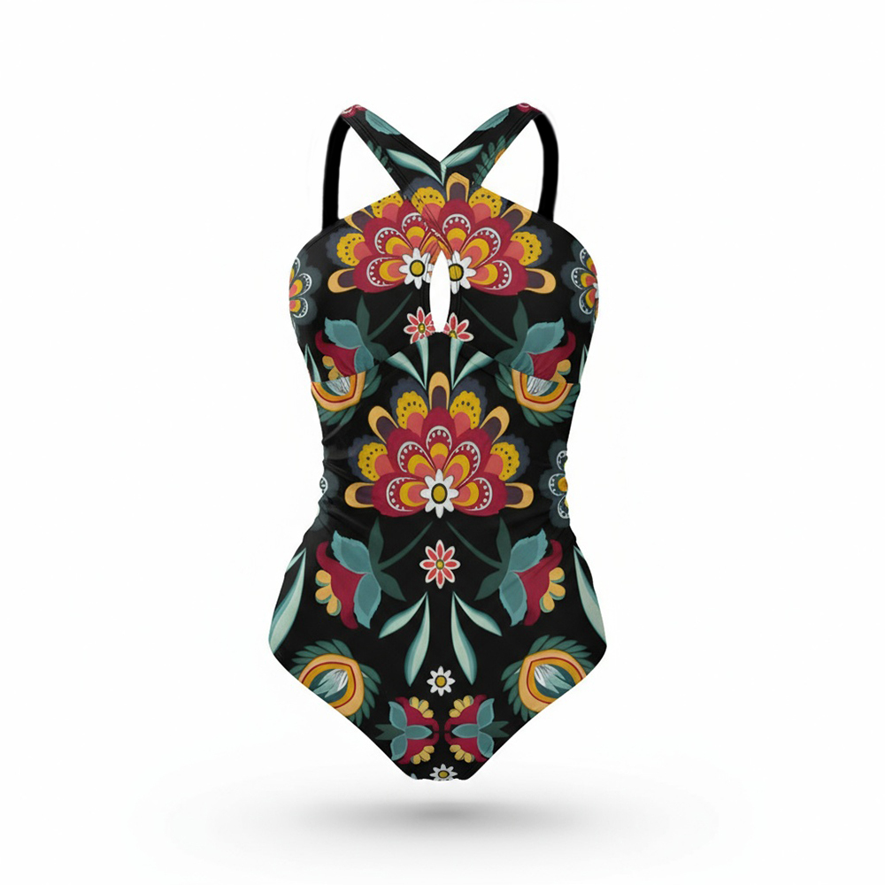 Women's Floral Crisscross Back One-Piece Swimwear