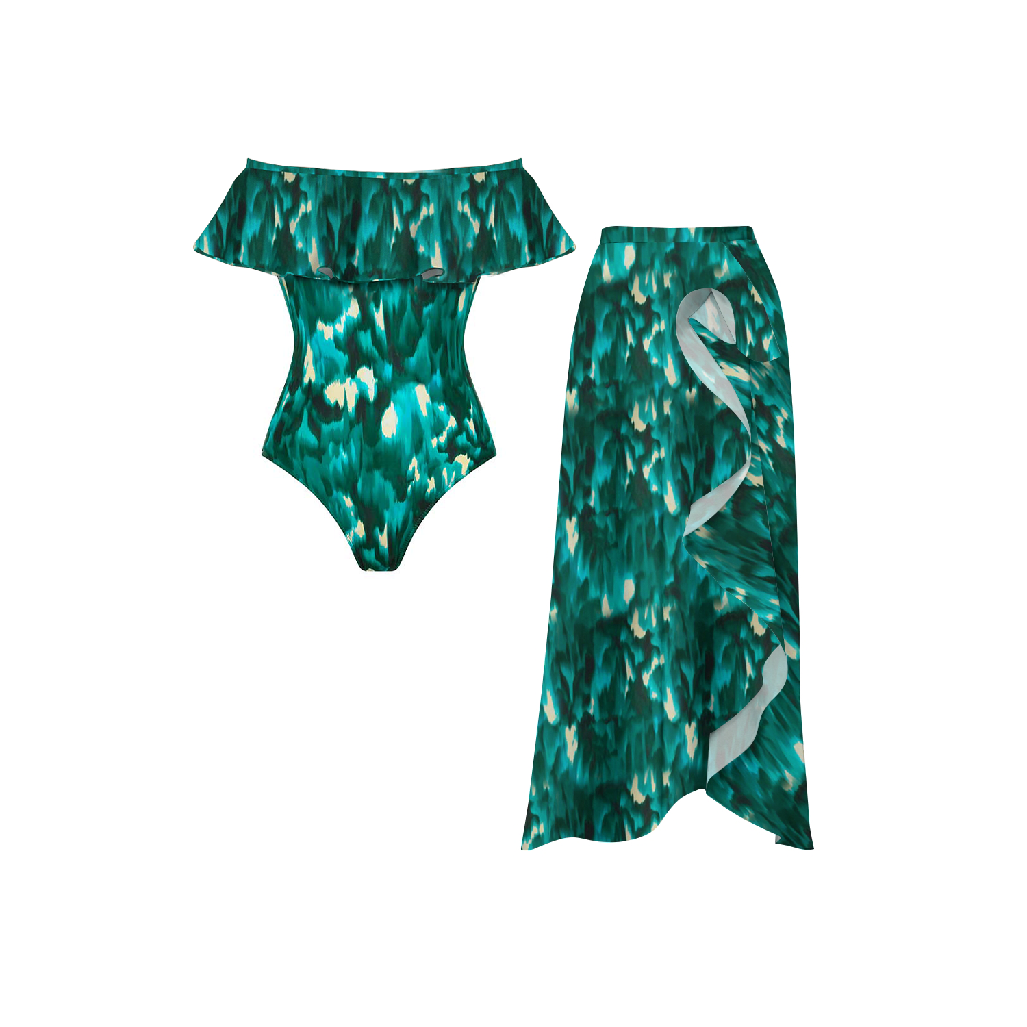 Ruffled Green Blooming One Piece Set