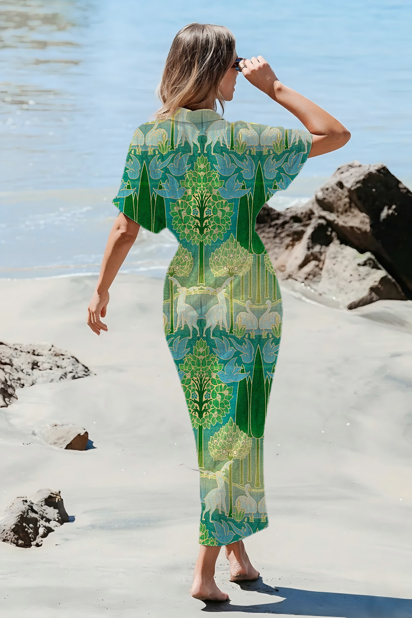 Enchanted Forest Fauna & Flora Maxi Dress