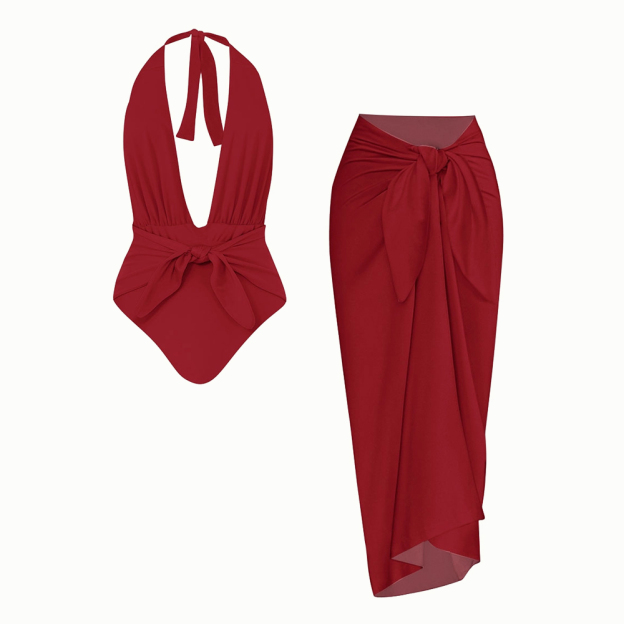 Halter Deep V-Neck One-Piece Set