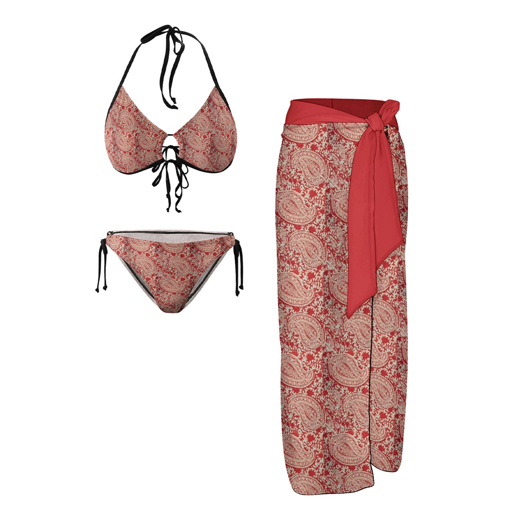 Bohemian Paisley Tie Halter Bikini Set and Wrap Sarong Set