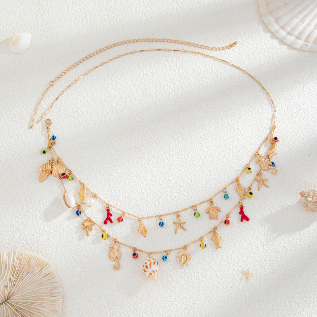 Colorful Ocean Style Waist Chain Star Shell Tassel Pendant Summer Beach Jewelry for Women