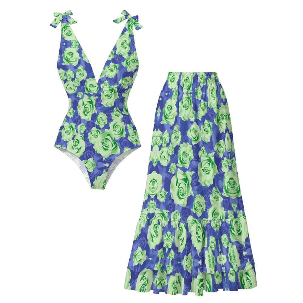 Green Roses One-Piece Set
