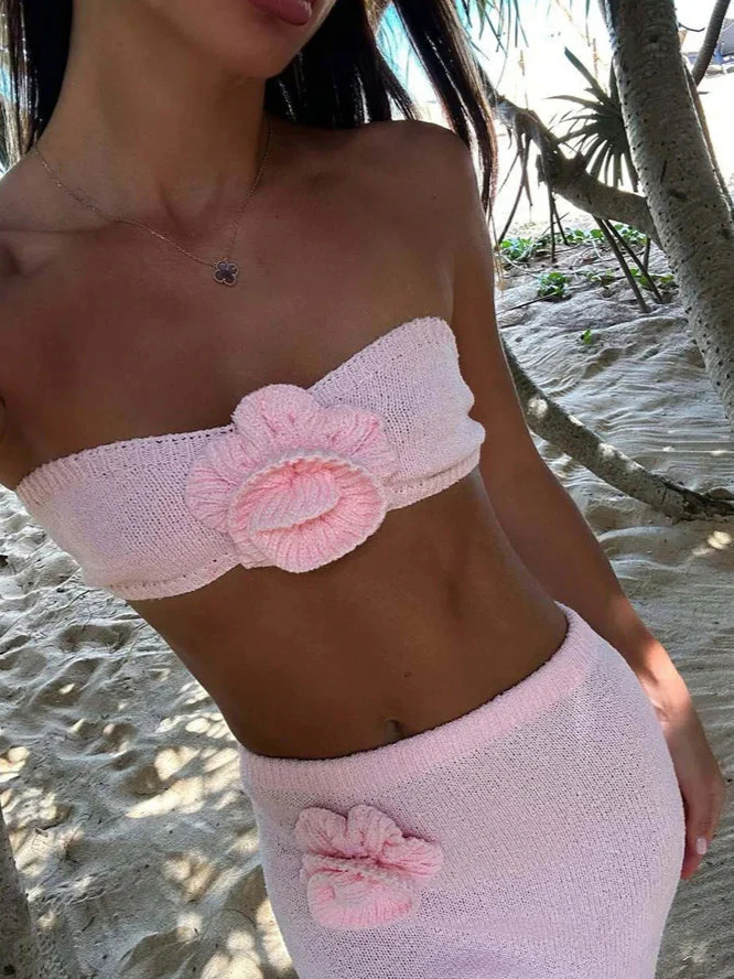 Knit Floral Patchwork Tube Top Boho Dress