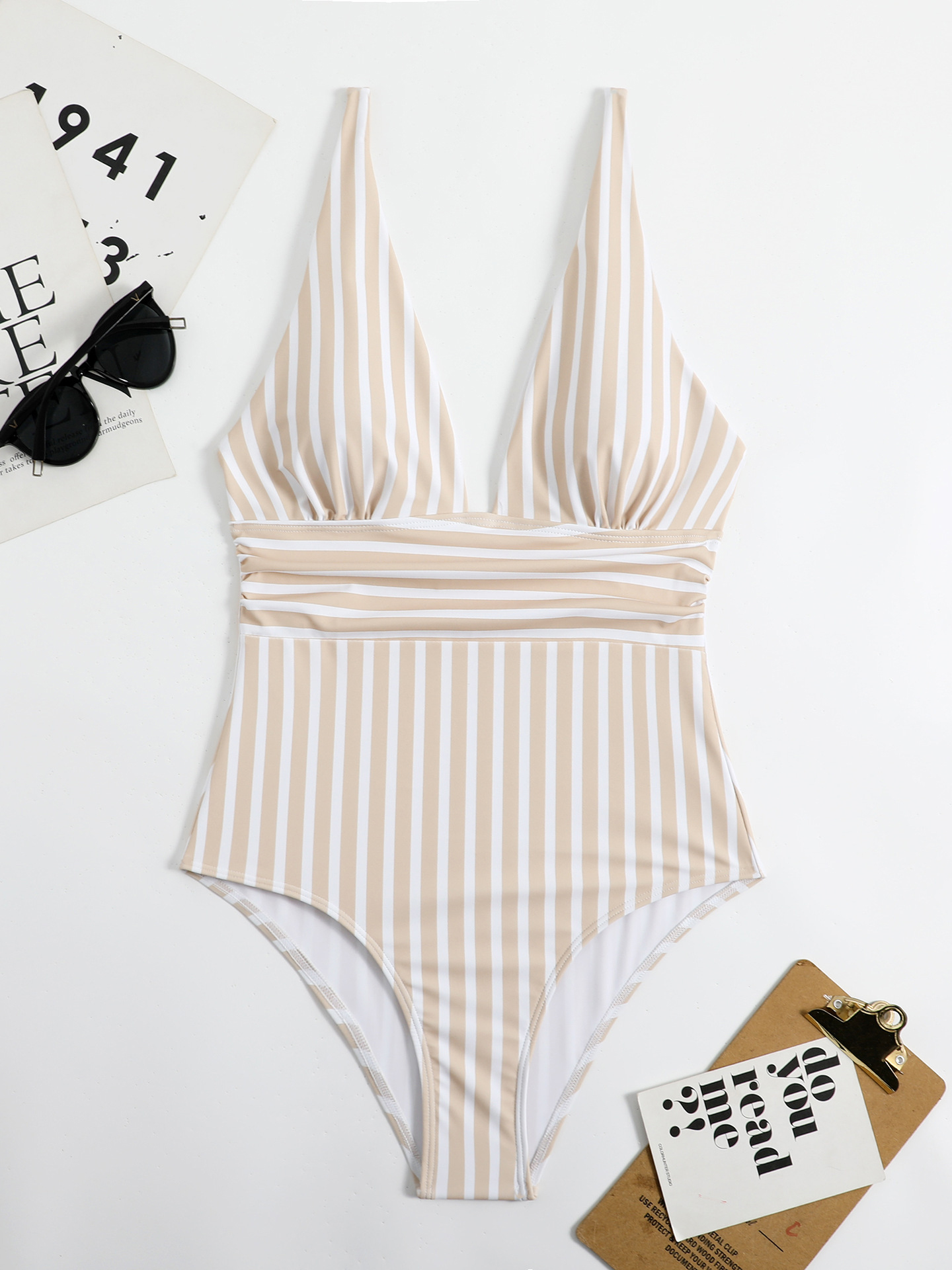 Sexy Striped V-Neck Waist-Defining One-Piece Swimsuit