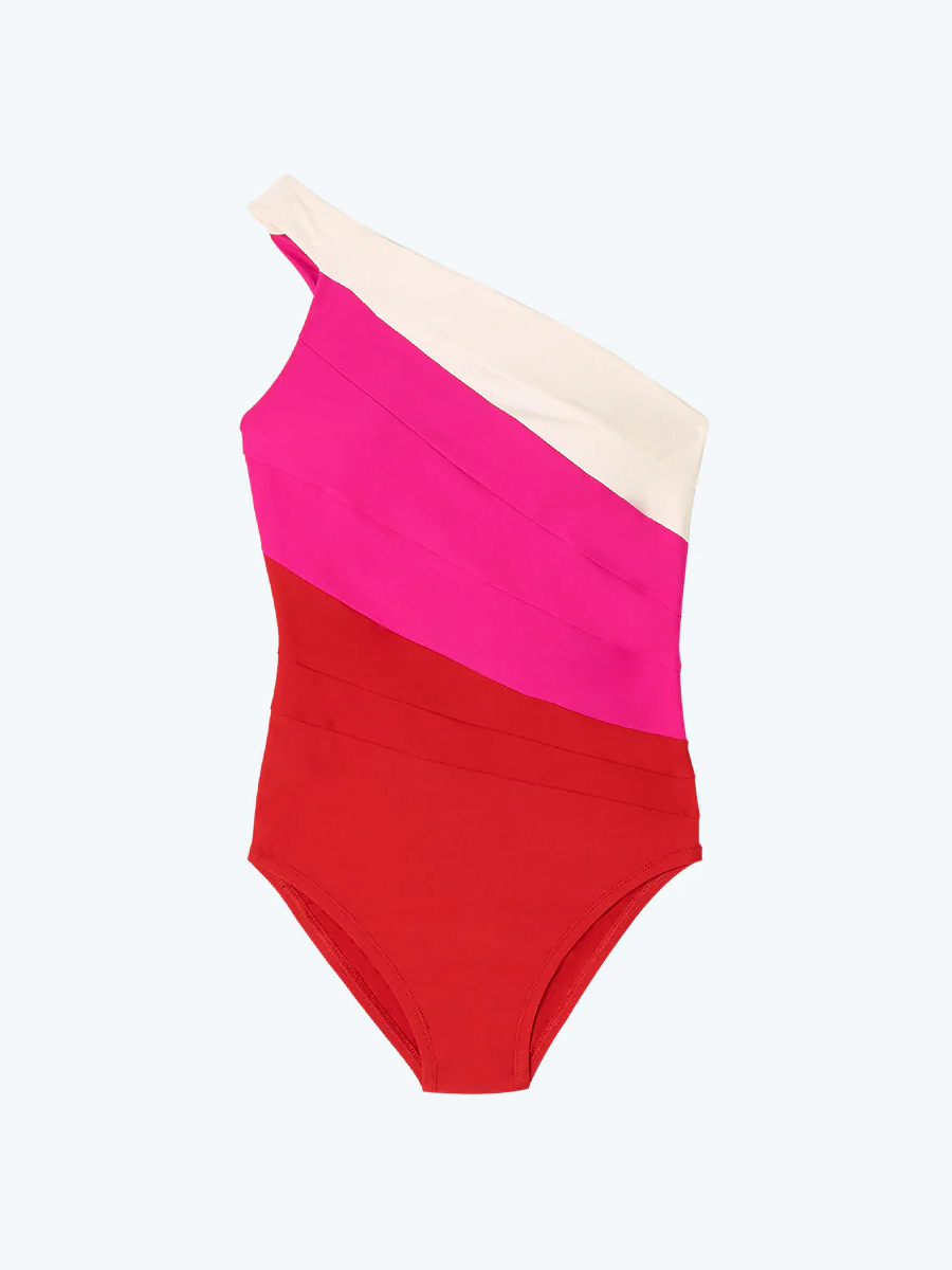Best-Selling One-Shoulder Contrasting Swimsuit