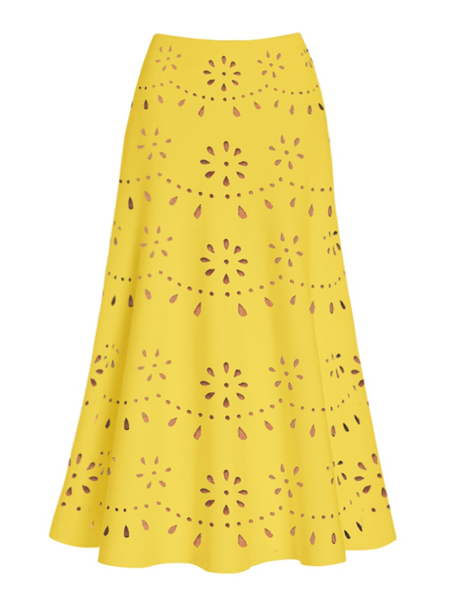 New Bright Yellow Laser-Cut Cutout One-Piece with Skirt
