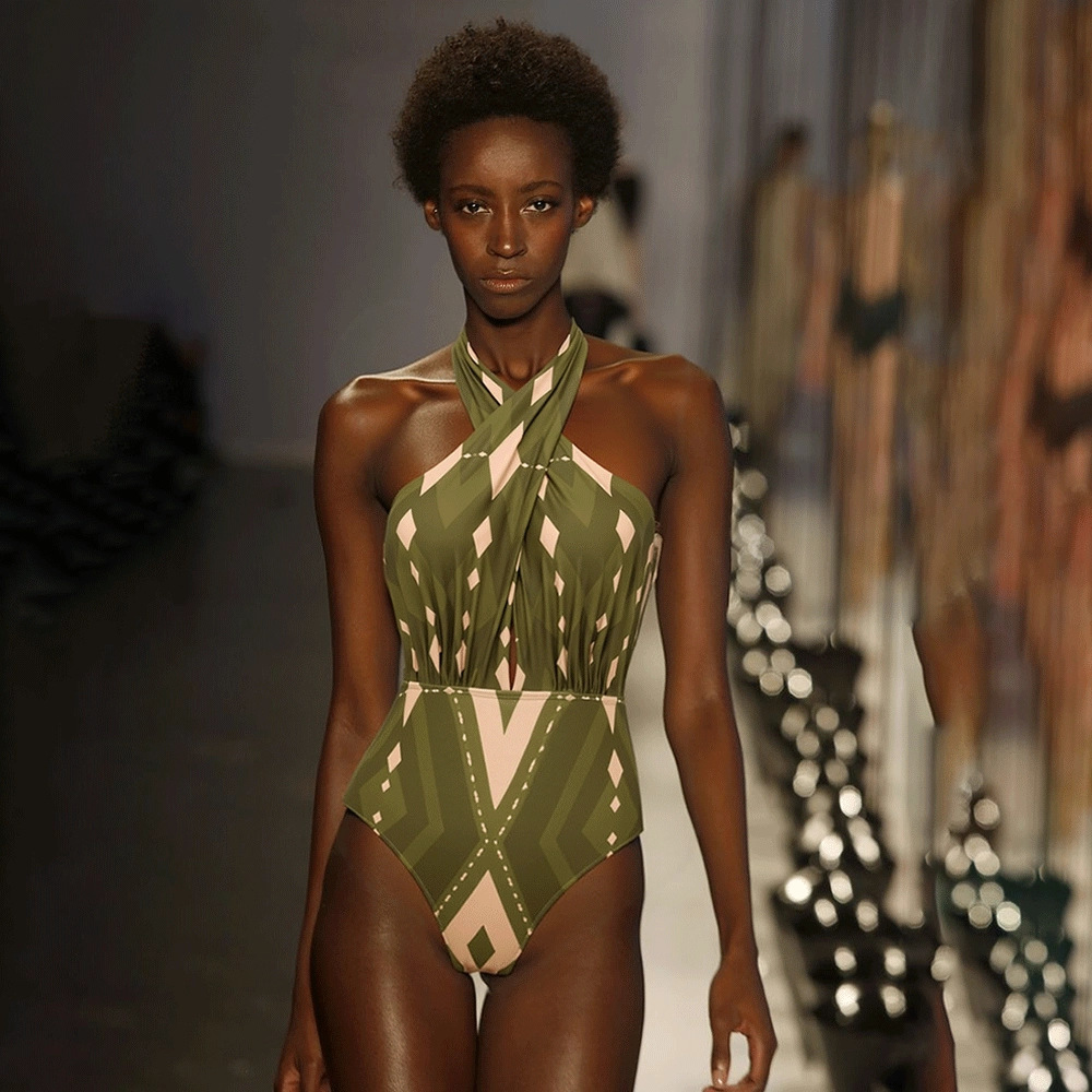 Vintage Bohemian Print One Piece Swimsuit Set