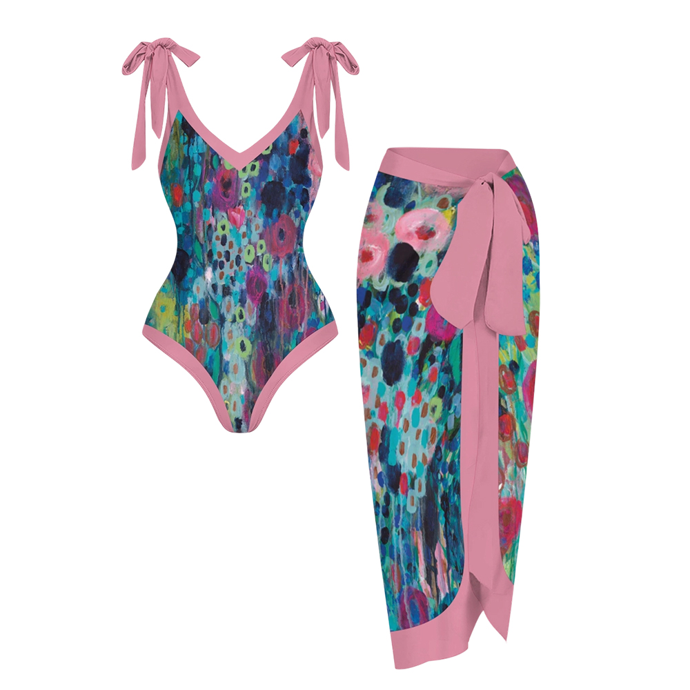Women's Painted Strings Printed One Piece and Cover Ups