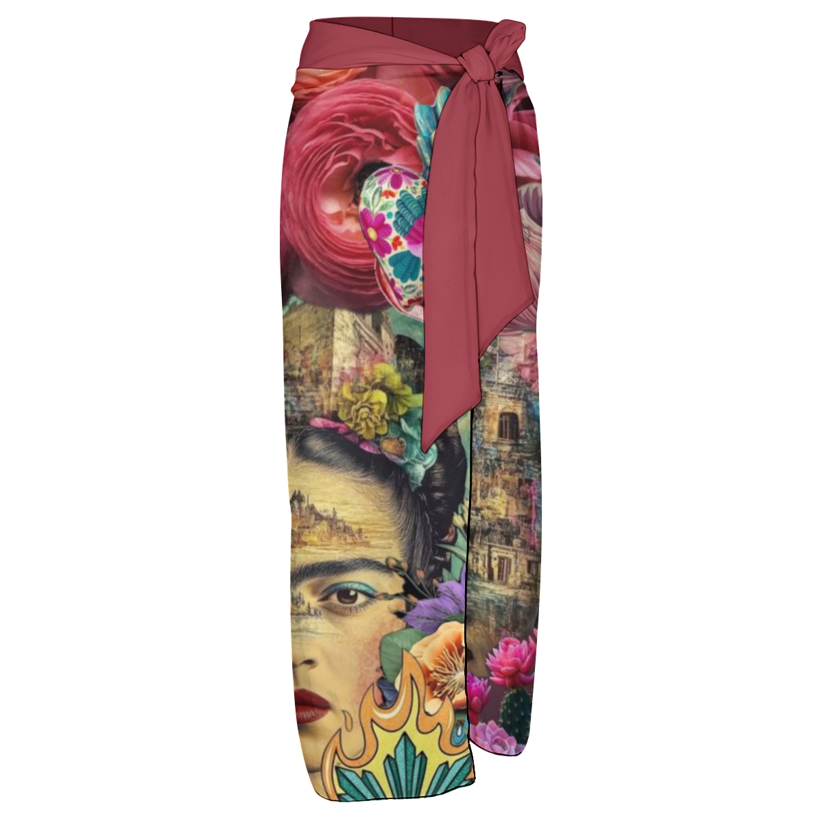 Halter Neck Bikini Set with Frida Kahlo with Milagro Print Tie-Front Top Side-Tie Shorts & Matching Skirt