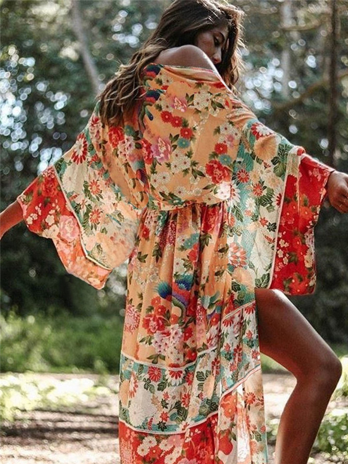 Chiffon Printed Cover Up Vacation Bikini Sunscreen Shirt