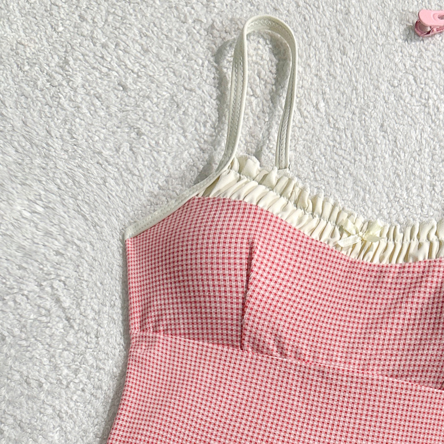 Bow Accent Tankini Set with Lace Trim and Open Back