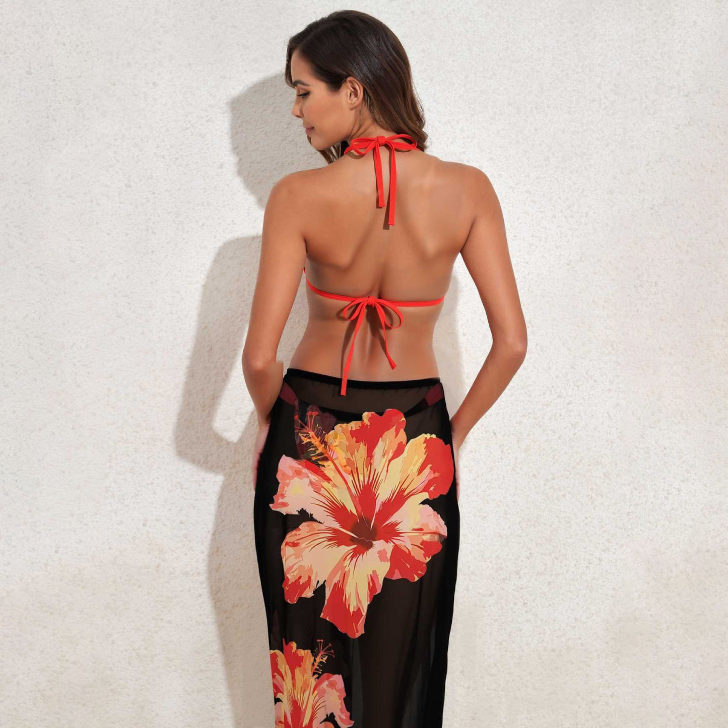 Women's Sexy Floral Print Two-Piece Swimsuit and Matching Maxi Skirt